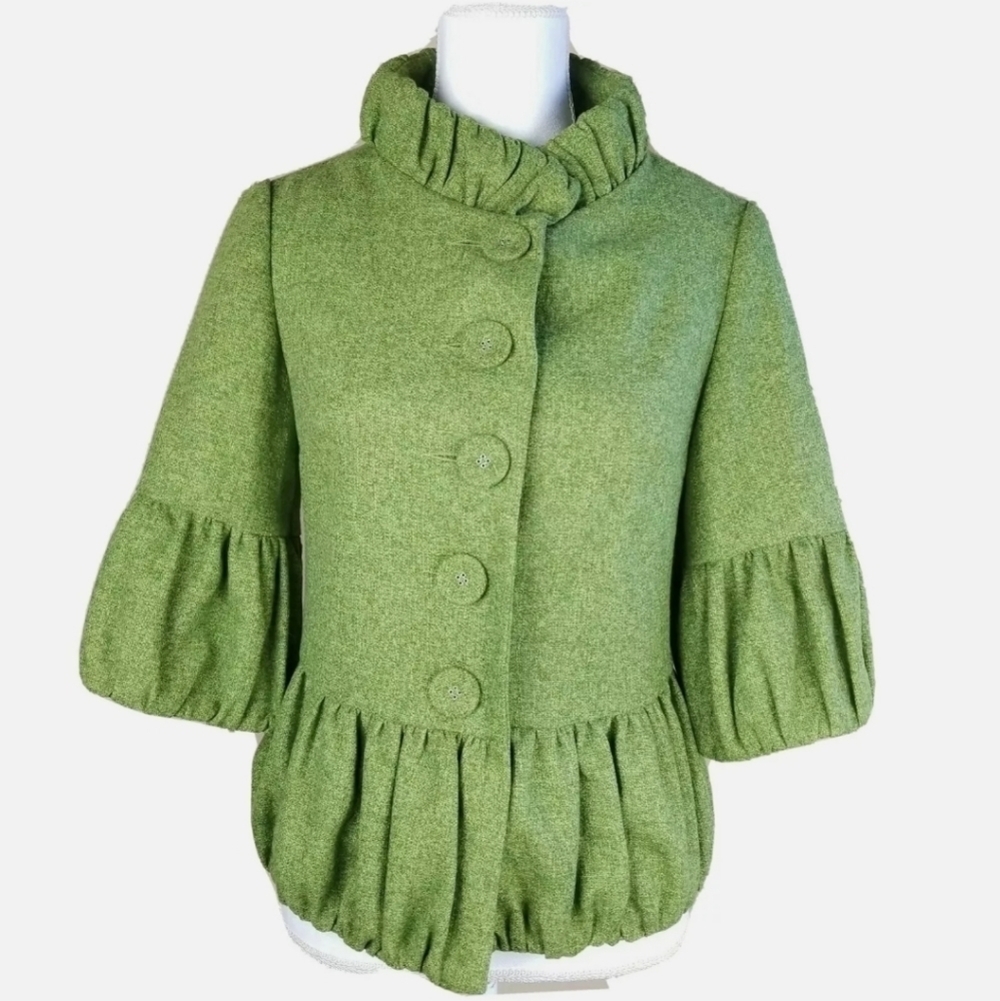 Mac and Jac Blazer Jacket Peplum Sleeves Green